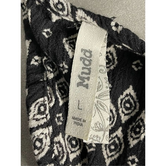 MUDD | WOMEN’S WRAP FRONT ROMPER OPEN BACK BLACK‎ WHITE PRINT SIZE L - Picture 7 of 9